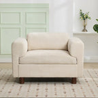 Fauteuil d'appoint surdimensionné, tissu velours tissé, coussin haute densité, accoudoirs pincés, pieds ronds en bois d'hévéa, jaune/bleu/beige, pour 1 personne