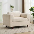 Fauteuil d'appoint surdimensionné, tissu velours tissé, coussin haute densité, accoudoirs pincés, pieds ronds en bois d'hévéa, jaune/bleu/beige, pour 1 personne
