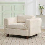 Fauteuil d'appoint surdimensionné, tissu velours tissé, coussin haute densité, accoudoirs pincés, pieds ronds en bois d'hévéa, jaune/bleu/beige, pour 1 personne