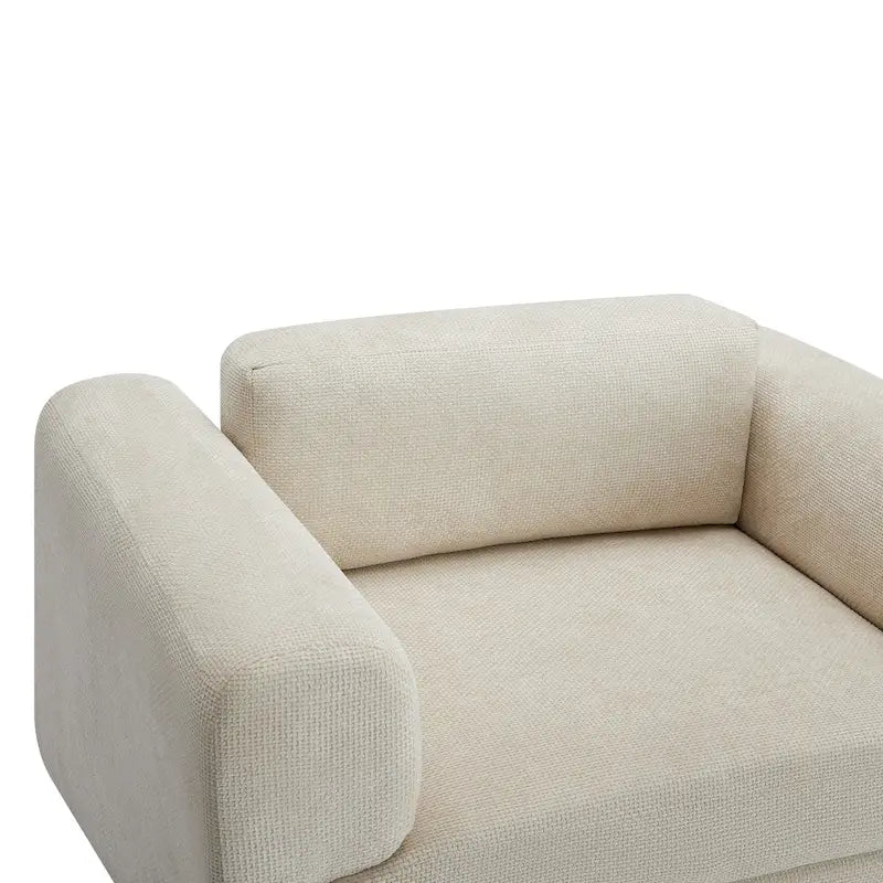 Fauteuil d'appoint surdimensionné, tissu velours tissé, coussin haute densité, accoudoirs pincés, pieds ronds en bois d'hévéa, jaune/bleu/beige, pour 1 personne