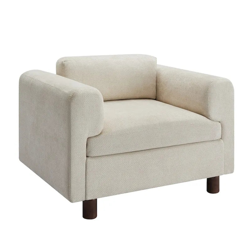 Fauteuil d'appoint surdimensionné, tissu velours tissé, coussin haute densité, accoudoirs pincés, pieds ronds en bois d'hévéa, jaune/bleu/beige, pour 1 personne