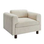 Fauteuil d'appoint surdimensionné, tissu velours tissé, coussin haute densité, accoudoirs pincés, pieds ronds en bois d'hévéa, jaune/bleu/beige, pour 1 personne