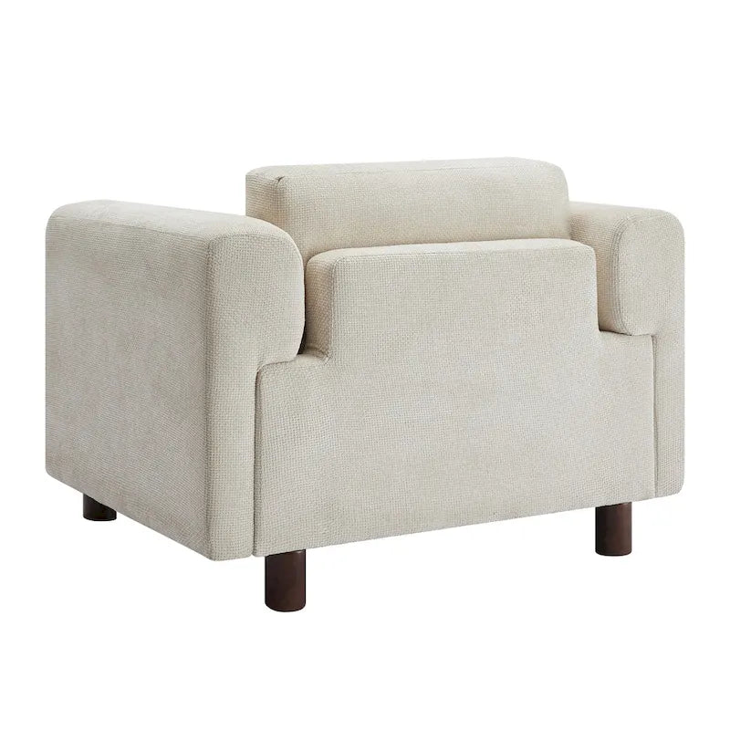 Fauteuil d'appoint surdimensionné, tissu velours tissé, coussin haute densité, accoudoirs pincés, pieds ronds en bois d'hévéa, jaune/bleu/beige, pour 1 personne