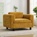 Fauteuil d'appoint surdimensionné, tissu velours tissé, coussin haute densité, accoudoirs pincés, pieds ronds en bois d'hévéa, jaune/bleu/beige, pour 1 personne