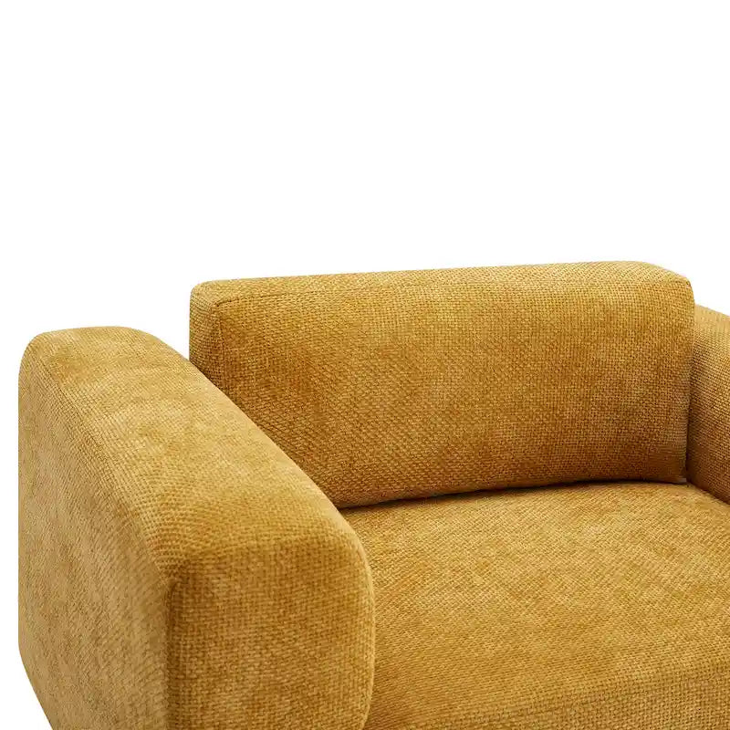 Fauteuil d'appoint surdimensionné, tissu velours tissé, coussin haute densité, accoudoirs pincés, pieds ronds en bois d'hévéa, jaune/bleu/beige, pour 1 personne