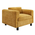 Fauteuil d'appoint surdimensionné, tissu velours tissé, coussin haute densité, accoudoirs pincés, pieds ronds en bois d'hévéa, jaune/bleu/beige, pour 1 personne