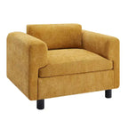 Fauteuil d'appoint surdimensionné, tissu velours tissé, coussin haute densité, accoudoirs pincés, pieds ronds en bois d'hévéa, jaune/bleu/beige, pour 1 personne