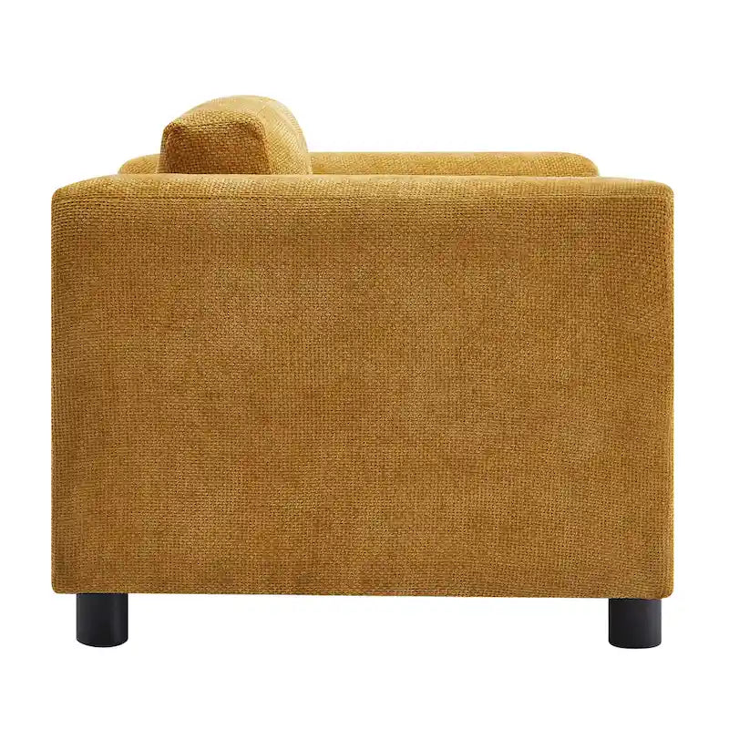 Fauteuil d'appoint surdimensionné, tissu velours tissé, coussin haute densité, accoudoirs pincés, pieds ronds en bois d'hévéa, jaune/bleu/beige, pour 1 personne
