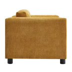 Fauteuil d'appoint surdimensionné, tissu velours tissé, coussin haute densité, accoudoirs pincés, pieds ronds en bois d'hévéa, jaune/bleu/beige, pour 1 personne