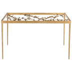 Bureau Papillon, cadre sculptural, plateau en verre, finition or antique, or/verre, pour 1 personne