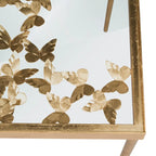 Bureau Papillon, cadre sculptural, plateau en verre, finition or antique, or/verre, pour 1 personne