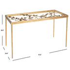 Bureau Papillon, cadre sculptural, plateau en verre, finition or antique, or/verre, pour 1 personne