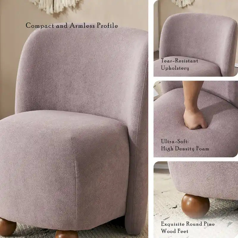 Fauteuil d'appoint, tissu bouclette, dossier incurvé, assise et dossier rembourrés, pieds en métal doré, violet / blanc / beige / bleu, pour 1 personne