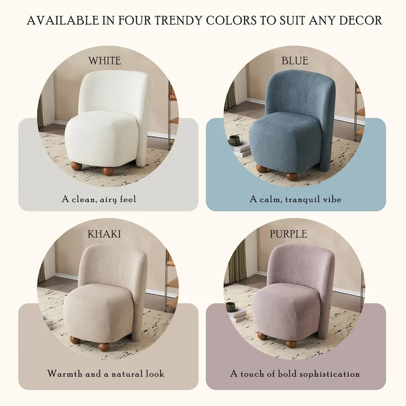 Fauteuil d'appoint, tissu bouclette, dossier incurvé, assise et dossier rembourrés, pieds en métal doré, violet / blanc / beige / bleu, pour 1 personne