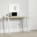 Bureau d'ordinateur compact, style scandinave, pieds en métal, ports de charge intégrés, chêne blanchi et blanc, pour 1 personne