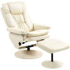 Fauteuil inclinable pivotant avec ottoman, cuir PU, dossier haut, accoudoirs évasés, pivotant à 360°, inclinable à 135°, cadre en acier, blanc crème, pour 1 personne