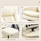 Fauteuil inclinable pivotant avec ottoman, cuir PU, dossier haut, accoudoirs évasés, pivotant à 360°, inclinable à 135°, cadre en acier, blanc crème, pour 1 personne