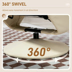 Fauteuil inclinable pivotant avec ottoman, cuir PU, dossier haut, accoudoirs évasés, pivotant à 360°, inclinable à 135°, cadre en acier, blanc crème, pour 1 personne