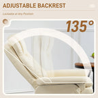 Fauteuil inclinable pivotant avec ottoman, cuir PU, dossier haut, accoudoirs évasés, pivotant à 360°, inclinable à 135°, cadre en acier, blanc crème, pour 1 personne