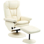 Fauteuil inclinable pivotant avec ottoman, cuir PU, dossier haut, accoudoirs évasés, pivotant à 360°, inclinable à 135°, cadre en acier, blanc crème, pour 1 personne