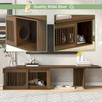 Meuble TV extensible, Convient aux téléviseurs jusqu'à 85 pouces, Porte à persiennes coulissante, Coussin pour chat et griffoir en sisal, MDF, Armoires de rangement avec étagères, Marron, Utilisation par 1 personne