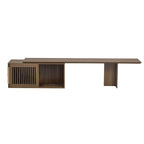 Meuble TV extensible, Convient aux téléviseurs jusqu'à 85 pouces, Porte à persiennes coulissante, Coussin pour chat et griffoir en sisal, MDF, Armoires de rangement avec étagères, Marron, Utilisation par 1 personne