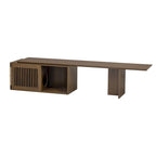 Meuble TV extensible, Convient aux téléviseurs jusqu'à 85 pouces, Porte à persiennes coulissante, Coussin pour chat et griffoir en sisal, MDF, Armoires de rangement avec étagères, Marron, Utilisation par 1 personne