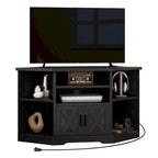 Meuble TV d'angle, style ferme, prise de courant et ports USB, meuble avec portes de grange, noir, 119 cm, usage par 1 personne