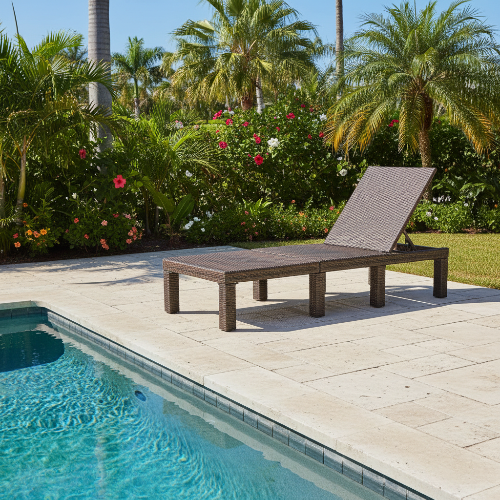 Chaise longue d'extérieur, en rotin synthétique, cadre en fer, dossier réglable, marron, pour 1 personne