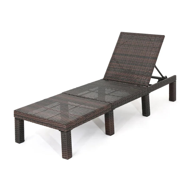Chaise longue d'extérieur, en rotin synthétique, cadre en fer, dossier réglable, marron, pour 1 personne