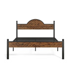 Lit Queen Size, Style Industriel, Tête et Pied de Lit en Bois, Tête de Lit Réglable en Hauteur, Lattes Métalliques, Marron Rustique, Utilisation par 2 Personnes