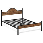 Lit Queen Size, Style Industriel, Tête et Pied de Lit en Bois, Tête de Lit Réglable en Hauteur, Lattes Métalliques, Marron Rustique, Utilisation par 2 Personnes