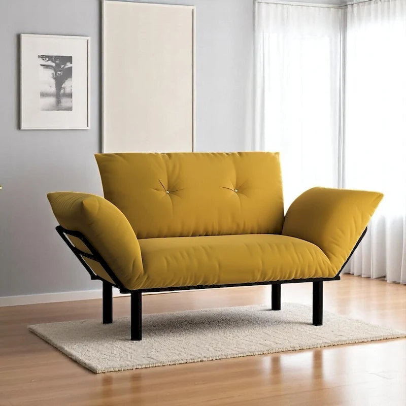 Causeuse à cadre métallique, Coussins amovibles, Accoudoirs évasés, Jaune / Bleu / Turquoise / Marron / Vert kaki / Gris / Noir, Pour 2 personnes
