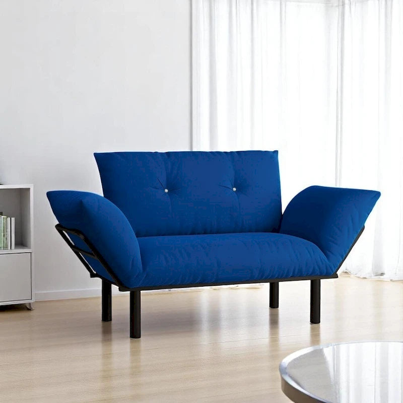 Causeuse à cadre métallique, Coussins amovibles, Accoudoirs évasés, Jaune / Bleu / Turquoise / Marron / Vert kaki / Gris / Noir, Pour 2 personnes