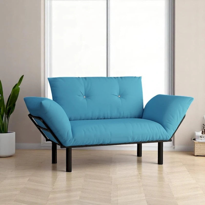 Causeuse à cadre métallique, Coussins amovibles, Accoudoirs évasés, Jaune / Bleu / Turquoise / Marron / Vert kaki / Gris / Noir, Pour 2 personnes