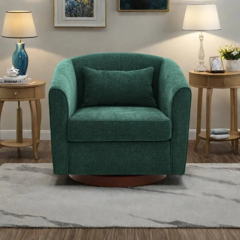 Fauteuil pivotant à 360°, Chenille, Base en bois massif, Vert / Gris / Blanc, Pour 1 personne