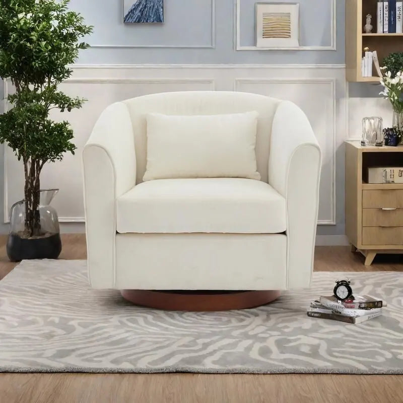 Fauteuil pivotant à 360°, Chenille, Base en bois massif, Vert / Gris / Blanc, Pour 1 personne
