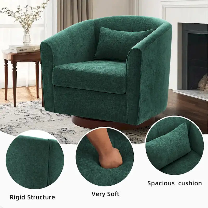 Fauteuil pivotant à 360°, Chenille, Base en bois massif, Vert / Gris / Blanc, Pour 1 personne