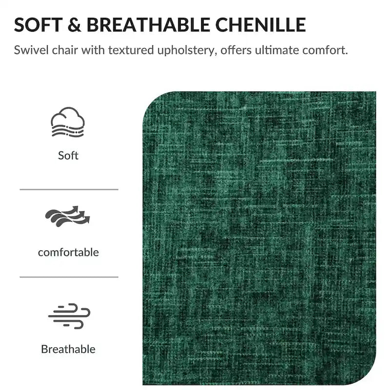 Fauteuil pivotant à 360°, Chenille, Base en bois massif, Vert / Gris / Blanc, Pour 1 personne