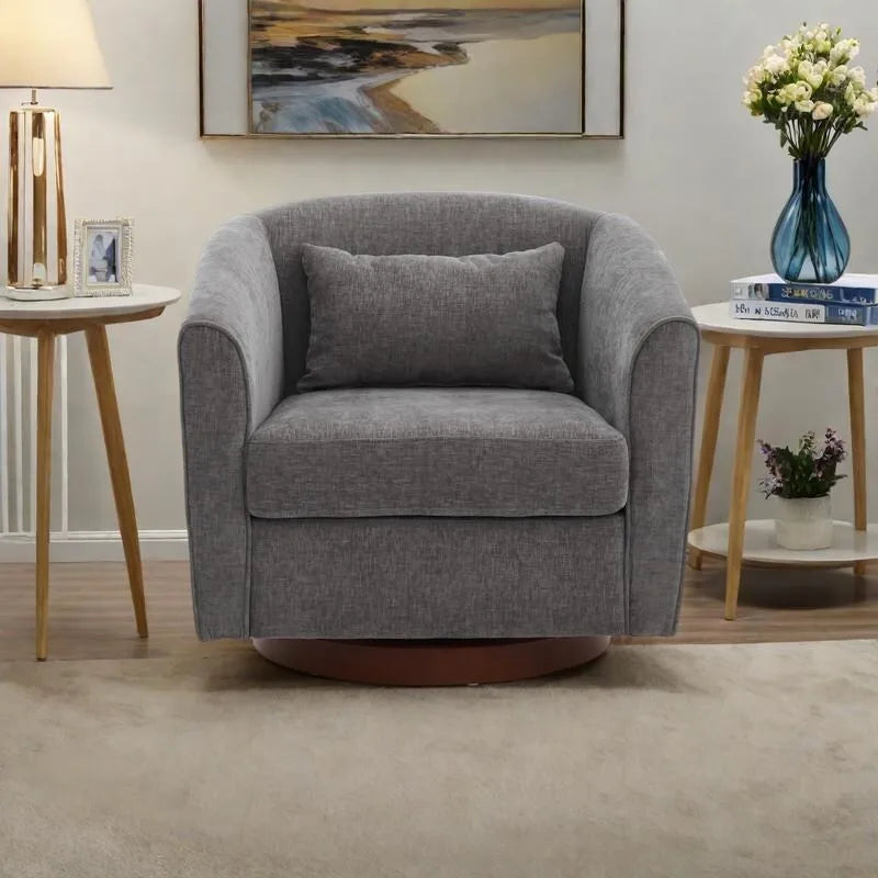 Fauteuil pivotant à 360°, Chenille, Base en bois massif, Vert / Gris / Blanc, Pour 1 personne