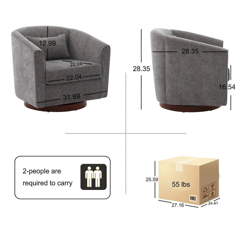 Fauteuil pivotant à 360°, Chenille, Base en bois massif, Vert / Gris / Blanc, Pour 1 personne