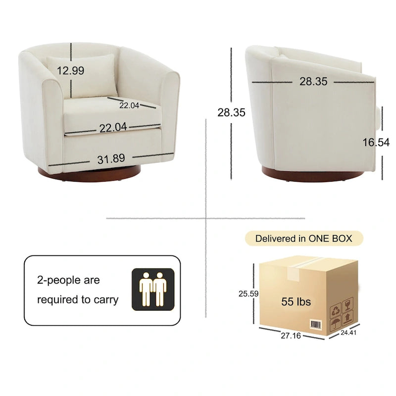 Fauteuil pivotant à 360°, Chenille, Base en bois massif, Vert / Gris / Blanc, Pour 1 personne