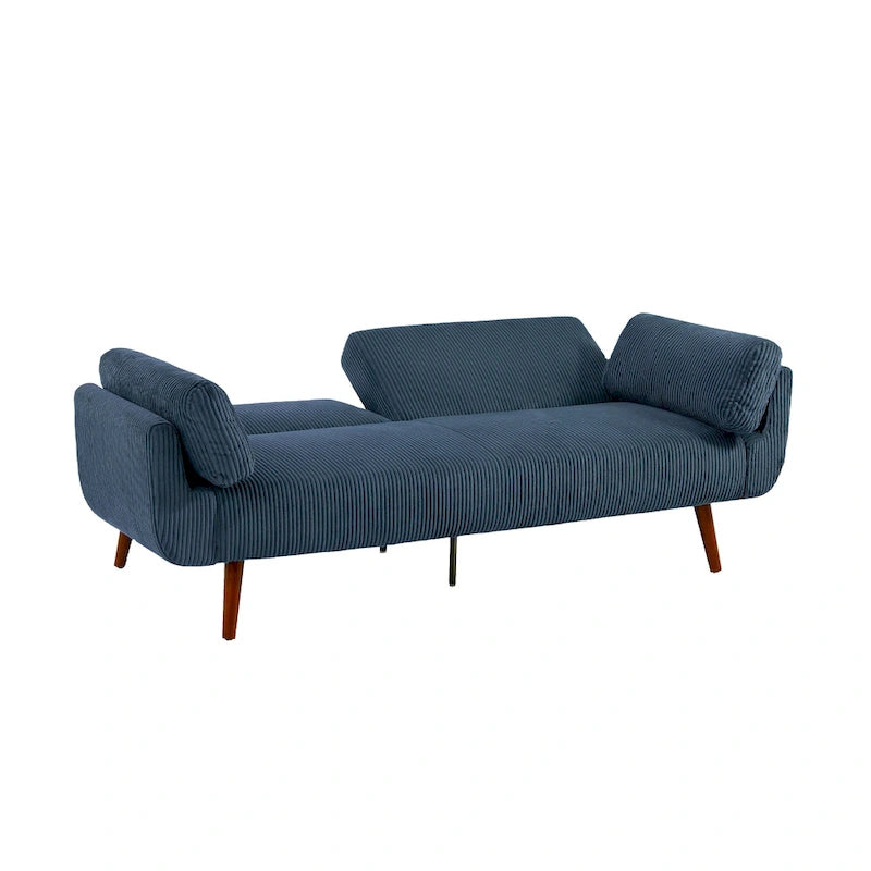 Canapé-lit convertible causeuse, tissu velours côtelé, dossier double inclinaison, ressorts sinueux, pieds en bois massif et métal, lit double, beige/kaki/vert/bleu marine/gris, pour 2 personnes