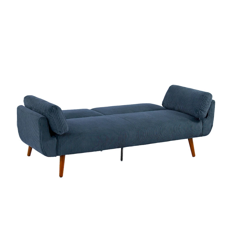 Canapé-lit convertible causeuse, tissu velours côtelé, dossier double inclinaison, ressorts sinueux, pieds en bois massif et métal, lit double, beige/kaki/vert/bleu marine/gris, pour 2 personnes