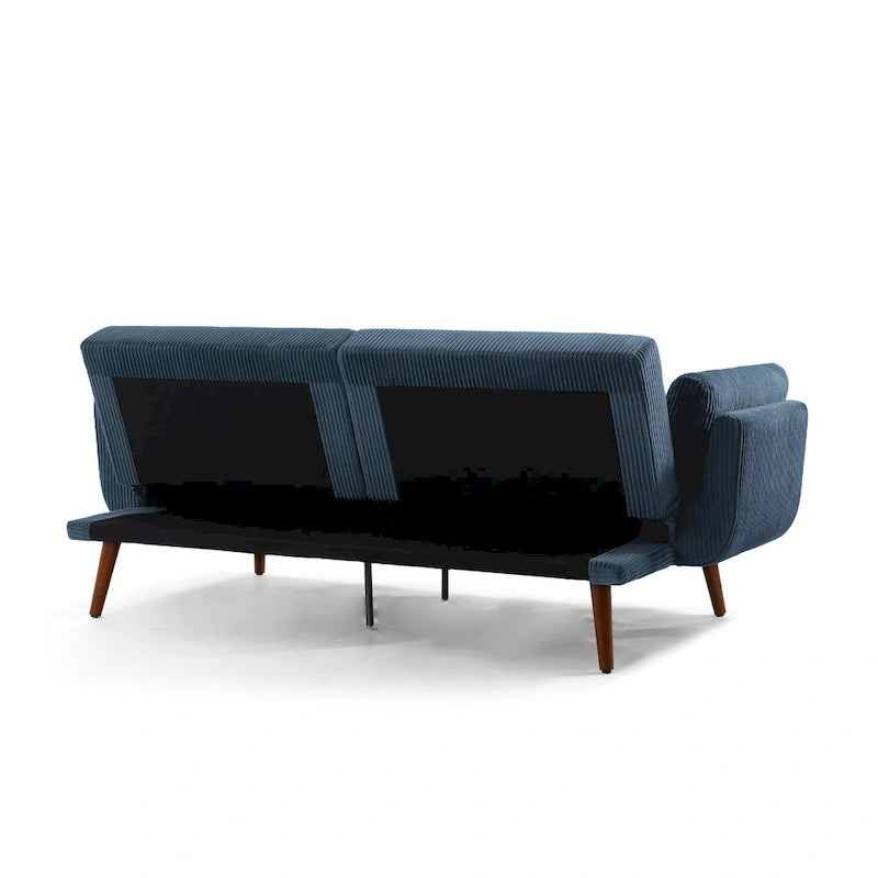 Canapé-lit convertible causeuse, tissu velours côtelé, dossier double inclinaison, ressorts sinueux, pieds en bois massif et métal, lit double, beige/kaki/vert/bleu marine/gris, pour 2 personnes