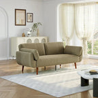 Canapé-lit convertible causeuse, tissu velours côtelé, dossier double inclinaison, ressorts sinueux, pieds en bois massif et métal, lit double, beige/kaki/vert/bleu marine/gris, pour 2 personnes
