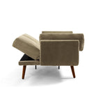 Canapé-lit convertible causeuse, tissu velours côtelé, dossier double inclinaison, ressorts sinueux, pieds en bois massif et métal, lit double, beige/kaki/vert/bleu marine/gris, pour 2 personnes