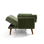 Canapé-lit convertible causeuse, tissu velours côtelé, dossier double inclinaison, ressorts sinueux, pieds en bois massif et métal, lit double, beige/kaki/vert/bleu marine/gris, pour 2 personnes