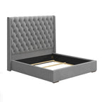 Lit King Size, Revêtement Velours, Tête de Lit Haute Capitonnée, Gris, 2 Personnes