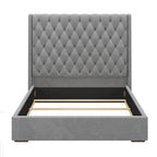 Lit King Size, Revêtement Velours, Tête de Lit Haute Capitonnée, Gris, 2 Personnes